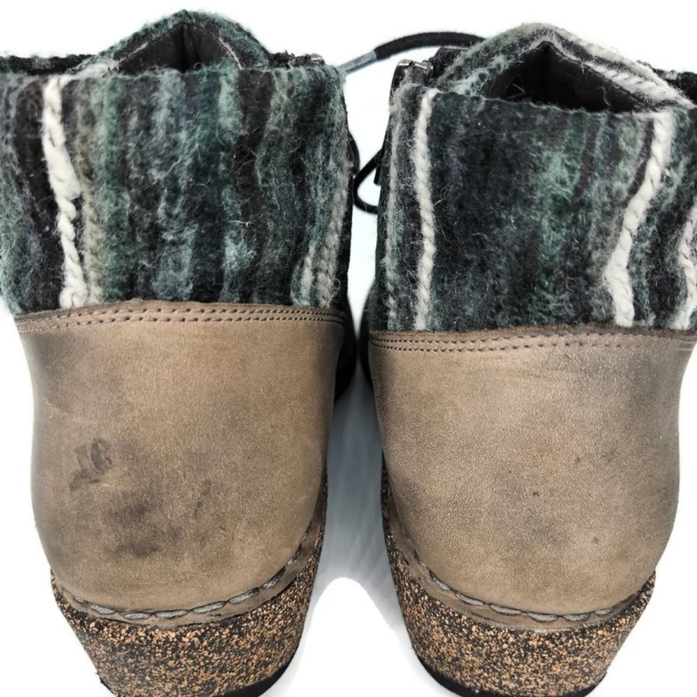 Aetrex Jolie Black Leather Black & Grey Sweater Lace-Up Round-Toe Ankle Boots